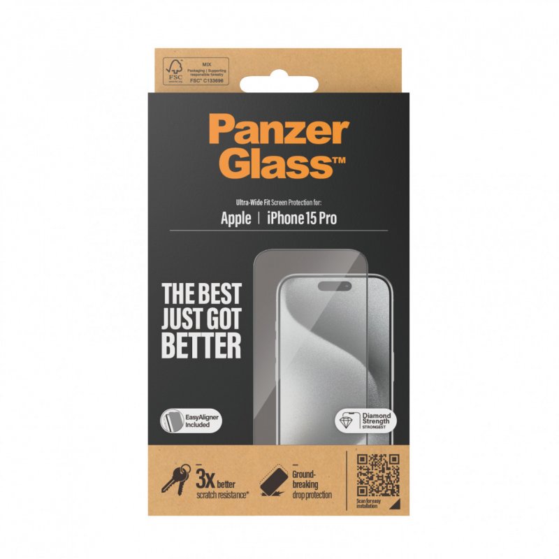 PanzerGlass ™ Screen Protector iPhone 15 Pro | Ultra-Wide Fit w. EasyAligner