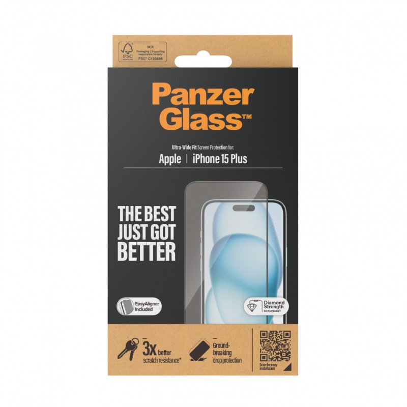 PanzerGlass ™ Screen Protector iPhone 15 Plus | Ultra-Wide Fit w. EasyAligner