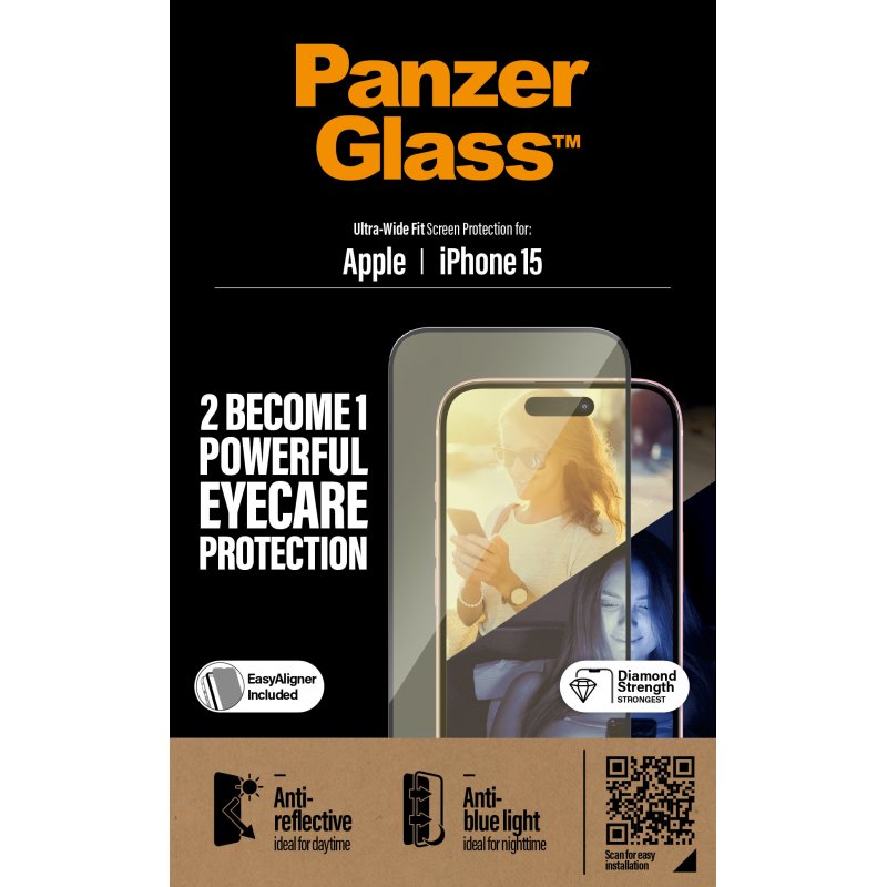PanzerGlass ™ Eyecare Screen Protection iPhone 15 | Ultra-Wide Fit w. EasyAligner