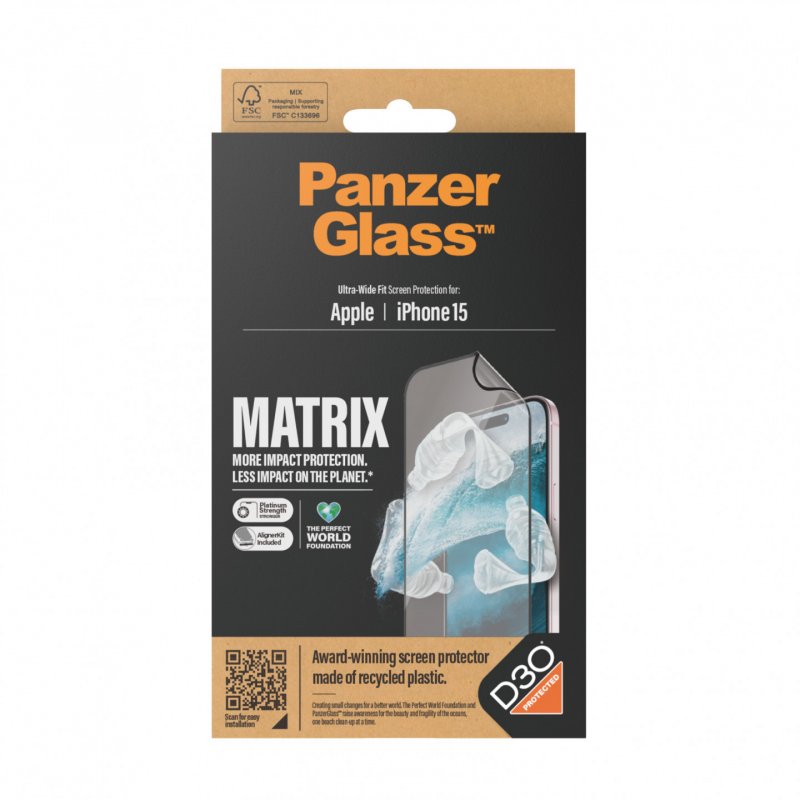 PanzerGlass™ MATRIX Displayschutz mit D3O iPhone 15 Ultra-Wide Fit m. AlignerKit