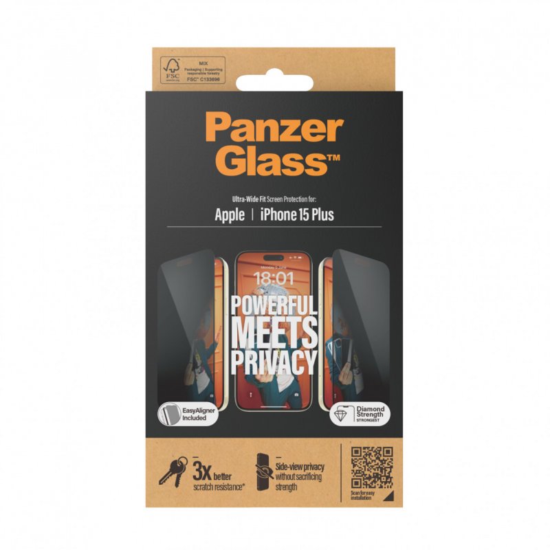 PanzerGlass™ Privacy Displayschutz iPhone 15 Plus Ultra-Wide Fit m. EasyAligner