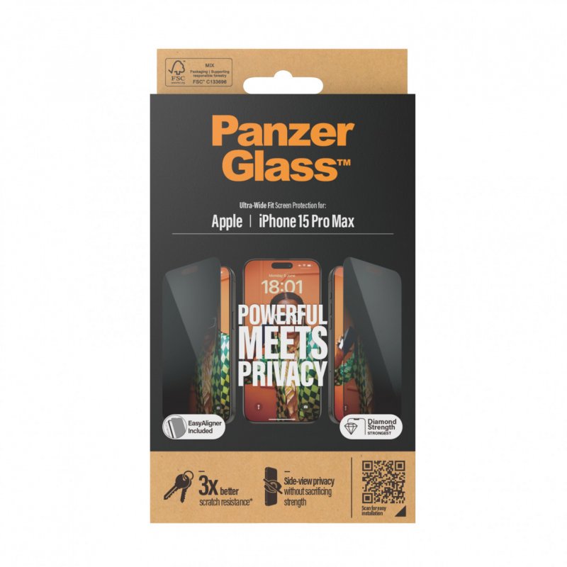 PanzerGlass™ Privacy Displayschutz iPhone 15 Pro Max Ultra-Wide Fit m. EasyAligner