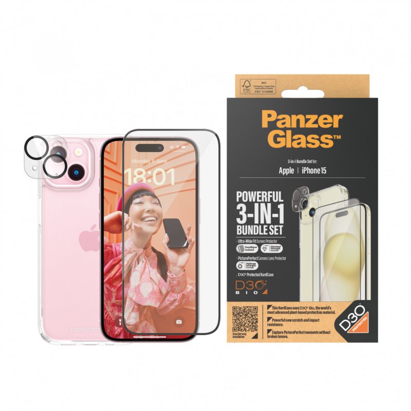 PanzerGlass™ 3-in-1 Set iPhone 15