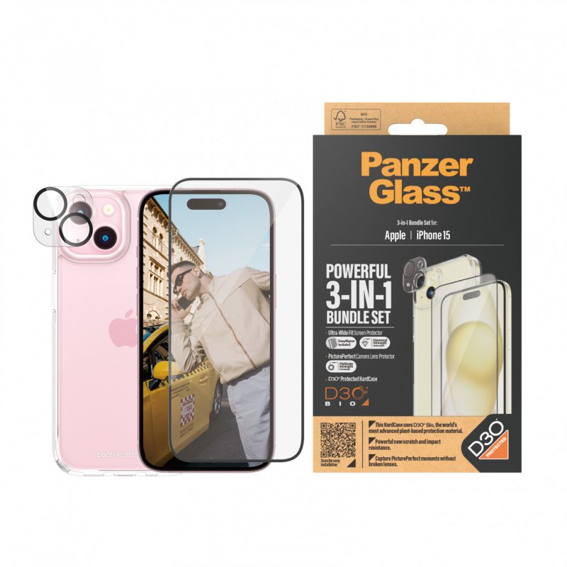 PanzerGlass™ 3-in-1 Set iPhone 15