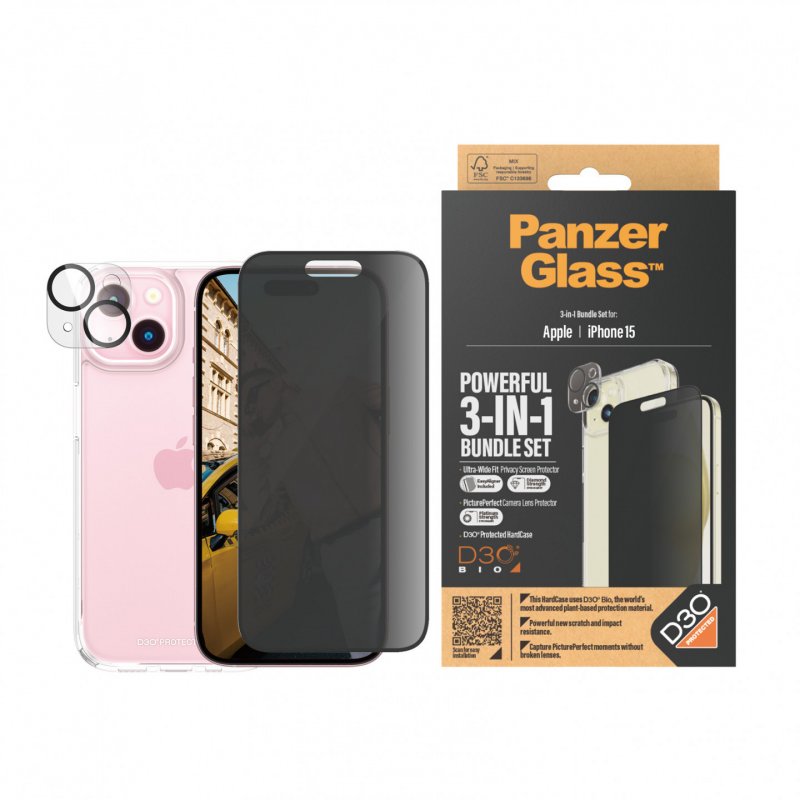 PanzerGlass™ Privacy Privacy 3-in-1 Set iPhone 15