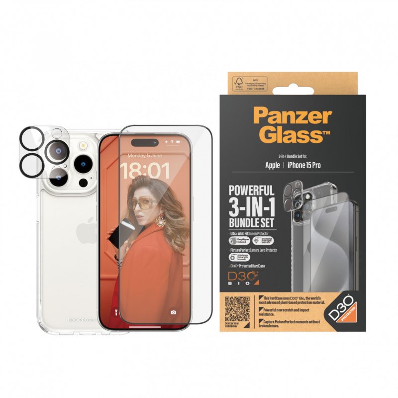 PanzerGlass ™ 3-in-1 Pack iPhone 15 Pro