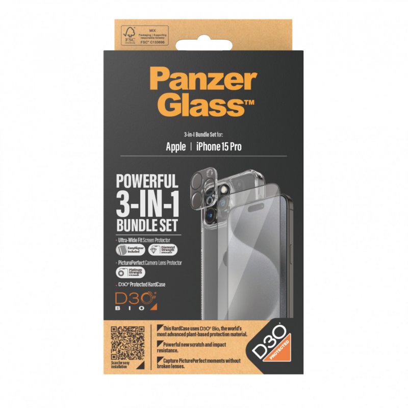 PanzerGlass ™ 3-in-1 Pack iPhone 15 Pro