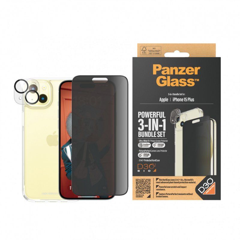 PanzerGlass™ Privacy 3-in-1 Set iPhone 15 Plus