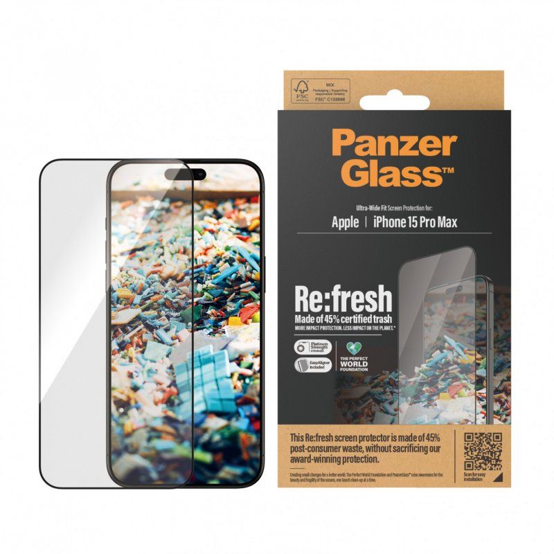 PanzerGlass ™ Re:fresh Screen Protector iPhone 15 Pro Max | Ultra-Wide Fit w. EasyAligner