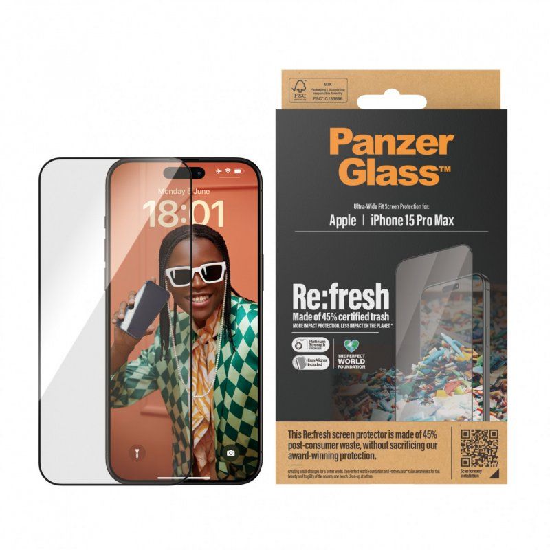 PanzerGlass ™ Re:fresh Screen Protector iPhone 15 Pro Max | Ultra-Wide Fit w. EasyAligner