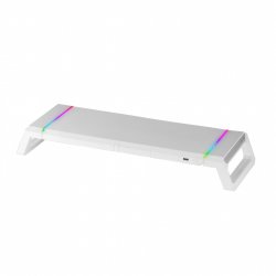 Mars Gaming MGS-ONE White Chroma RGB Monitor Stand Adjustable Size Smartphone and Tablet Stand Front USB 2.0