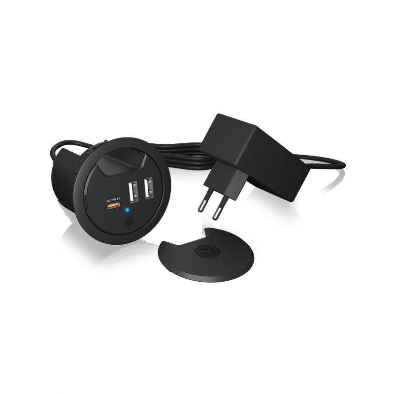 ICY BOX In-Desk USB Charger with Power Delivery & Quick Charge