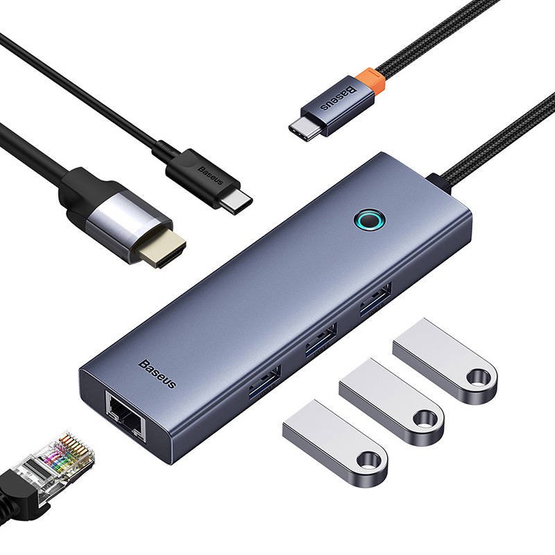6in1 Hub Baseus UltraJoy USB-C do HDMI4K@30Hz1 3xUSB 3.0 PD RJ45 (space grey)