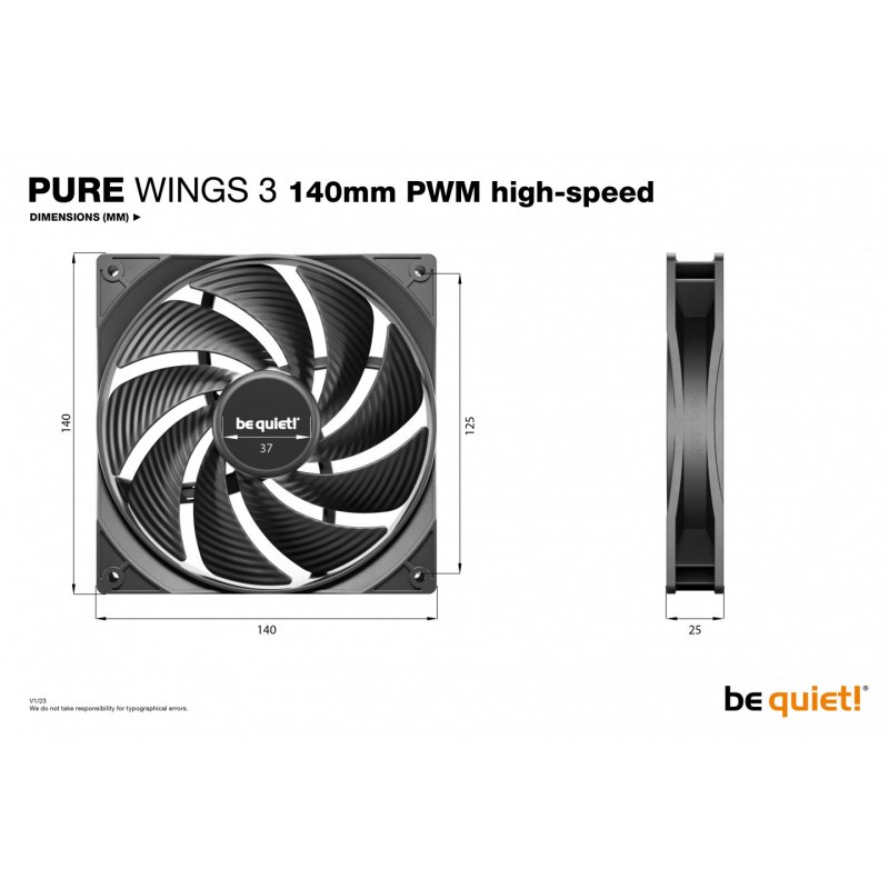 be quiet! Pure Wings 3 140mm PWM high-speed Boitier PC Ventilateur 14 cm Noir 1 pièce(s)
