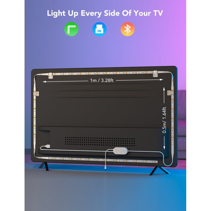 STOCK1 - Govee RGB Bluetooth LED Backlight For TVs 46-60 Inches Eclairage intelligent par bande Blanc