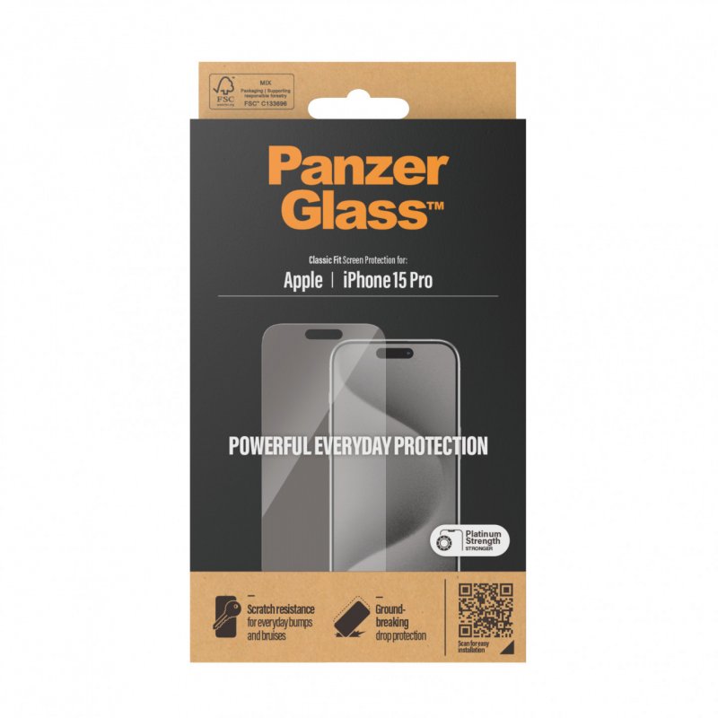 PanzerGlass Screen Protector iPhone 15 Pro, Classic Fit