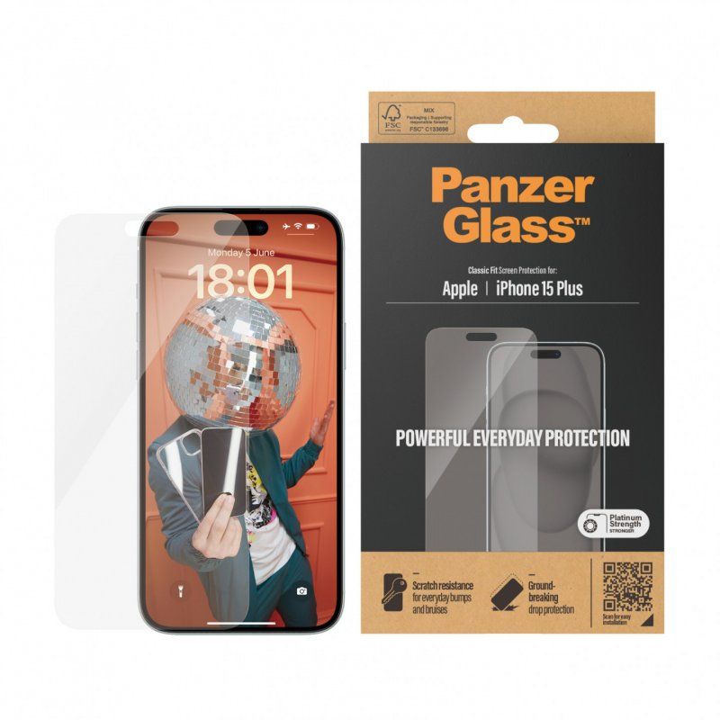 PanzerGlass Screen Protector iPhone 15 Plus, Classic Fit