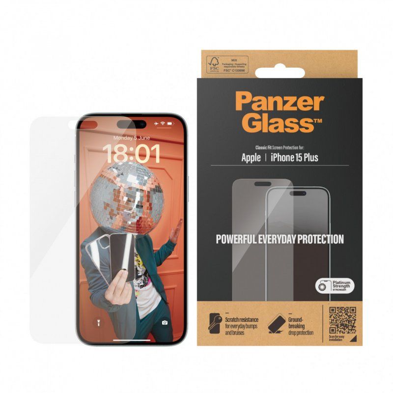 PanzerGlass Screen Protector iPhone 15 Plus, Classic Fit