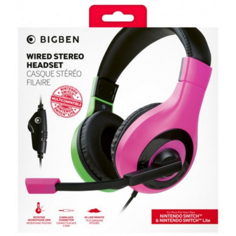 Bigben Interactive Wired Stereo Gaming Headset V1 Head-band Black, Green, Pink
