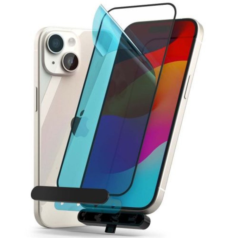 Ringke iPhone 15 Screen Protector Premium Tempered Glass 9H with installation jig Transparent