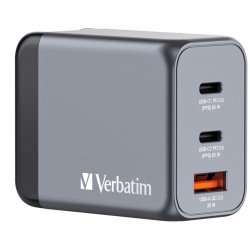 Chargeur secteur Verbatim GNC 1x port USB-A 2x ports USB-C 65W (Noir)
