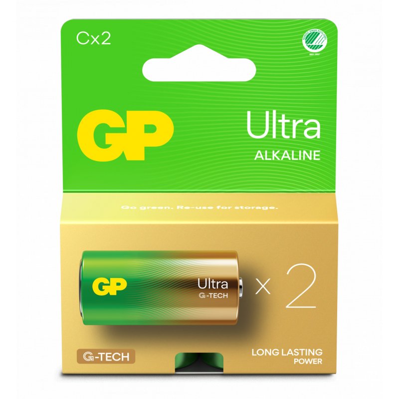 GP - Ultra Alkaline C Batteries, 14AU/LR14, 1.5V, 2-Pack