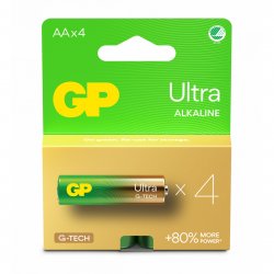 GP - Ultra Alkaline AA Batteries, 15AU/LR6, 1.5V, 4-Pack
