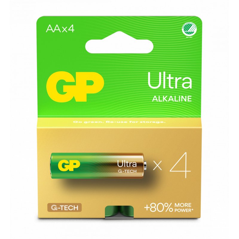 GP - Ultra Alkaline AA Batteries, 15AU/LR6, 1.5V, 4-Pack