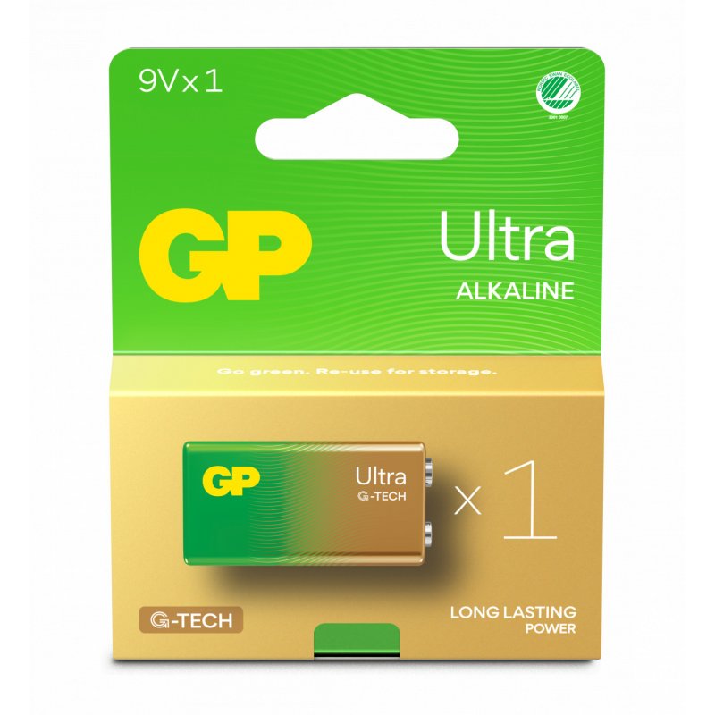 GP - Ultra Alkaline 9V Battery, 1604AU/6LF22, 1-Pack