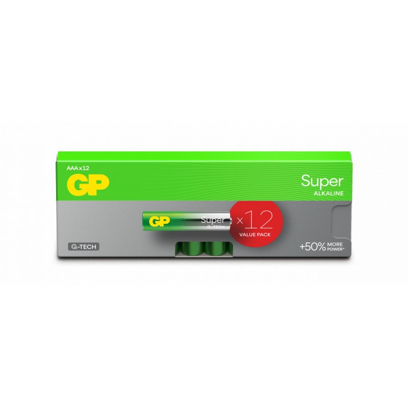 GP - Super Alkaline AAA Batteries, 24A/LR03, 1.5V, 12-Pack
