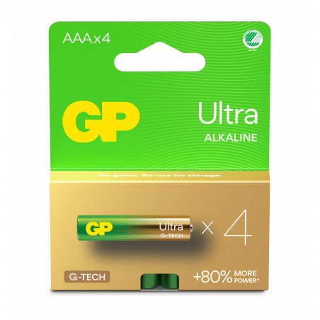 GP - Ultra Alkaline AAA Batteries, 24AU/LR03, 1.5V, 4-Pack