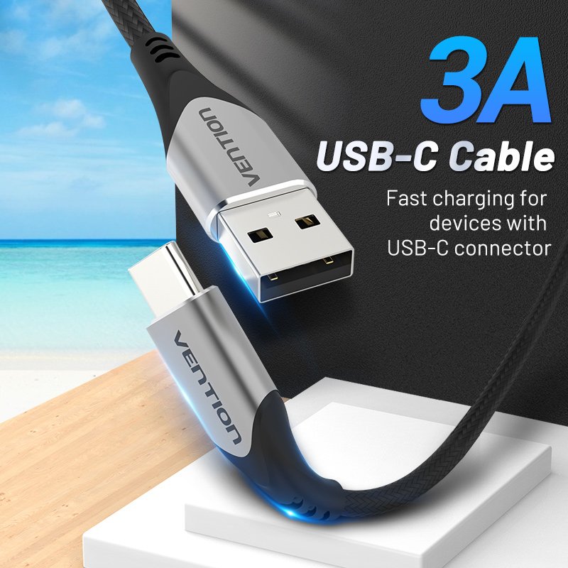 Vention Cotton Braided USB 2.0 A Male to C Male 3A Cable 0.5M Gray Aluminum Alloy Type