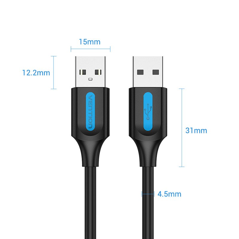 Vention USB 2.0 A Male to A Male Cable 2M Black PVC Type
