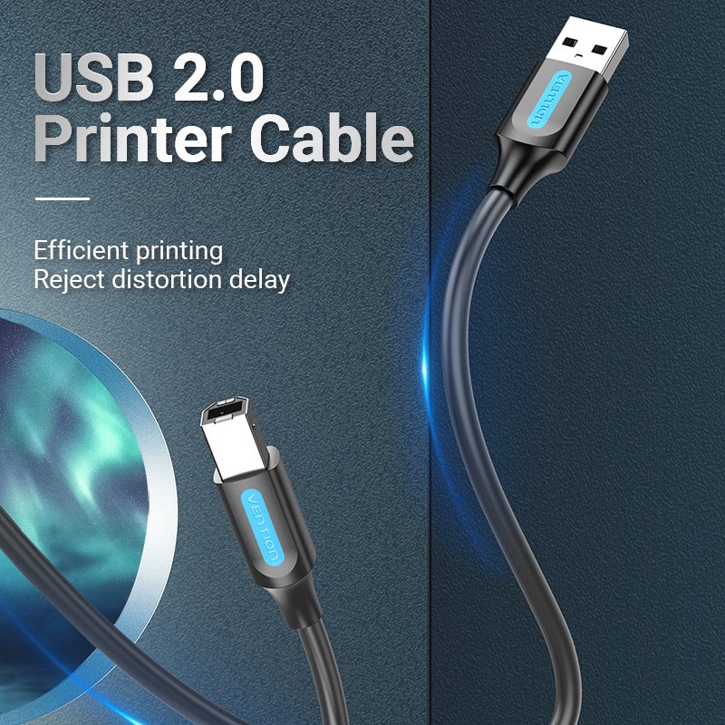 Vention USB 2.0 A Male to B Male Cable 5M Black PVC Type