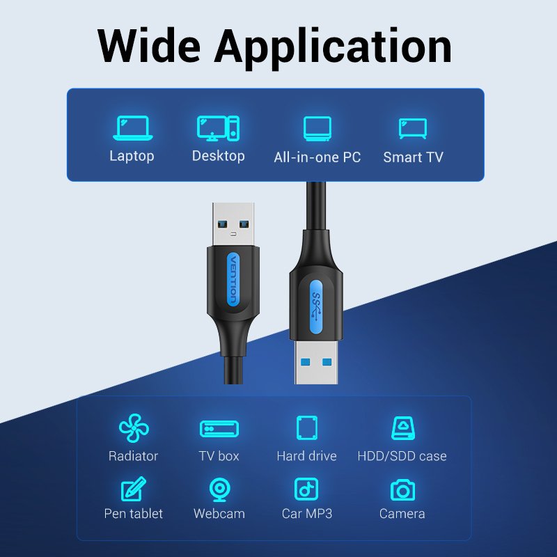 USB 3.0 cable Vention CONBD 0.5m Black PVC