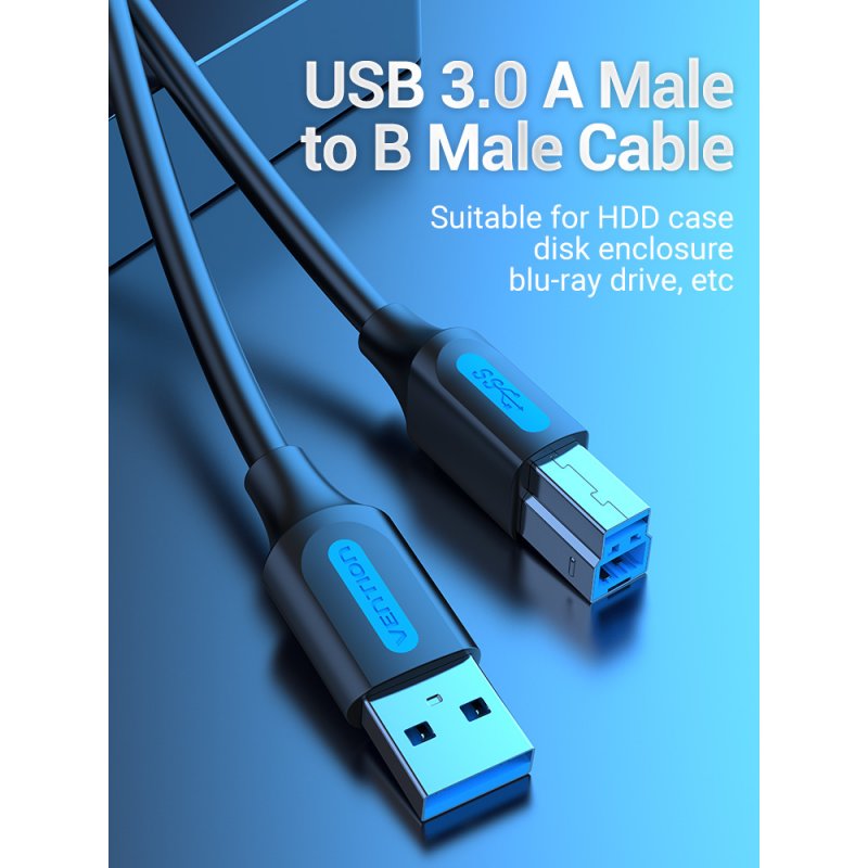 USB 3.0 A to B cable Vention COOBF 1m Black PVC