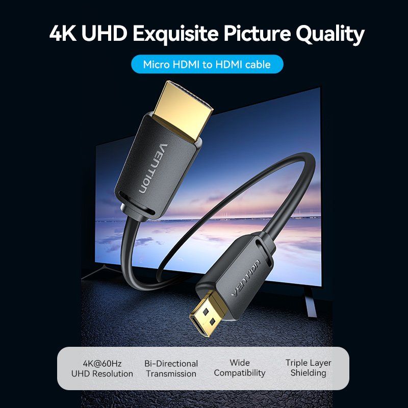 HDMI-D Male to HDMI-A Male 4K HD Cable 1m Vention AGIBF (Black)