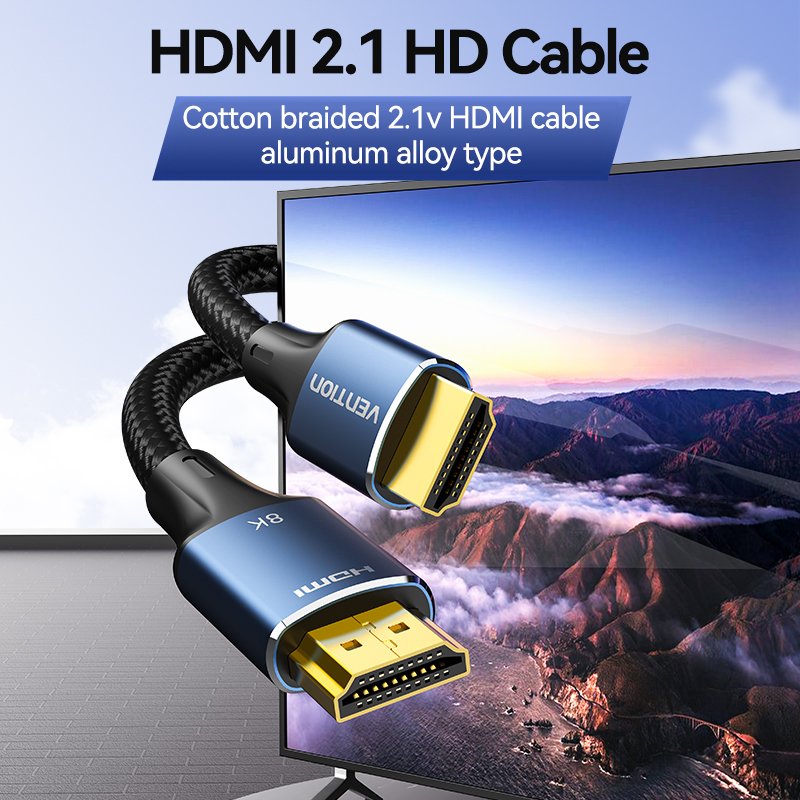 Vention Cotton Braided HDMI-A Male to Male HD Cable 8K 2M Blue Aluminum Alloy Type