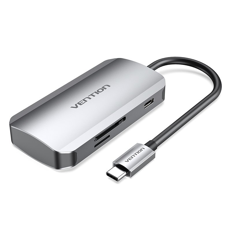 USB-C to 3x USB3.0 Docking Station, SD, TF, PD 0.15m Vention TNHHB, gray
