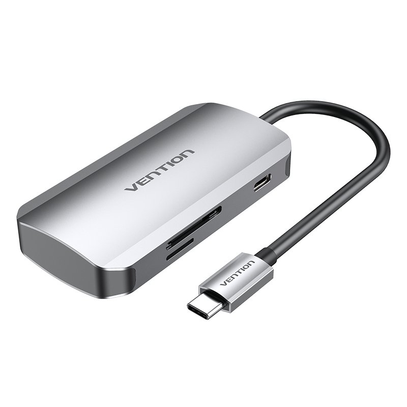 Vention USB-C to USB3.0x3/SD/TF/PD Hub 0.15M Gray Aluminum Alloy Type