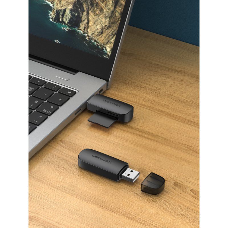 Vention 2-in-1 USB 2.0 A Card Reader(SD TF) Black Single Drive Letter