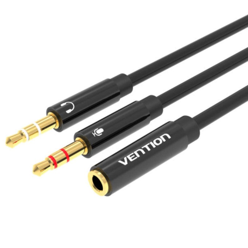 Vention 2*3.5mm Male to 4 Pole 3.5mm Female Audio Cable 0.3M Black ABS Type