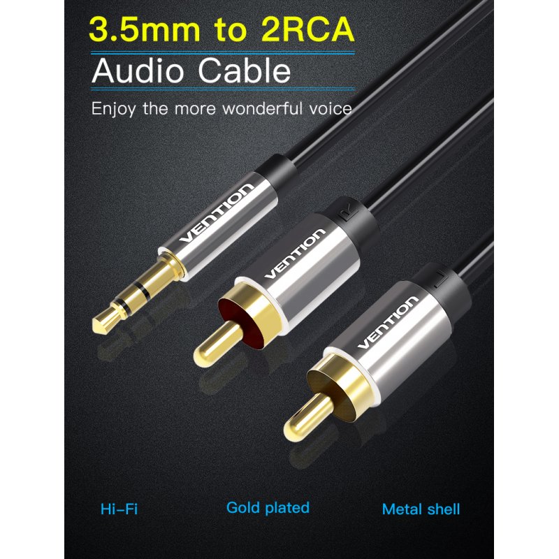 Vention 3.5mm Male to 2RCA Male Audio Cable 3M Black Metal Type