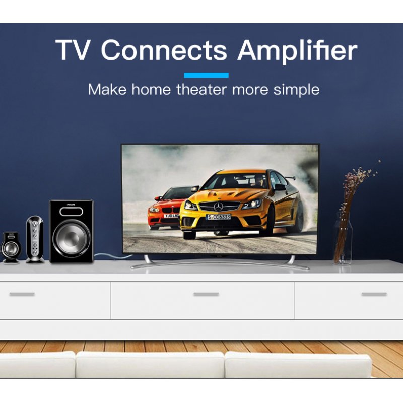 Vention 3.5mm Male to 2RCA Male Audio Cable 3M Black Metal Type