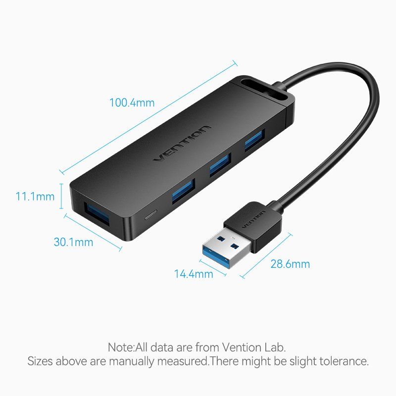 Vention CHLBB hub & concentrateur USB 3.2 Gen 1 (3.1 Gen 1) Type-A 5000 Mbit/s Noir
