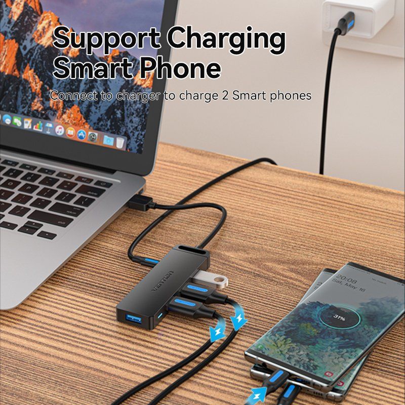 Vention 4-Port USB 3.0 Hub With Power Supply 0.15M Black