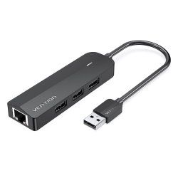 USB 2.0 3-Port Hub with Ethernet Adapter 100m Vention CHPBB 0.15m, Black