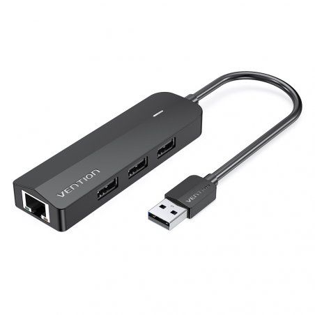 USB 2.0 3-Port Hub with Ethernet Adapter 100m Vention CHPBB 0.15m, Black