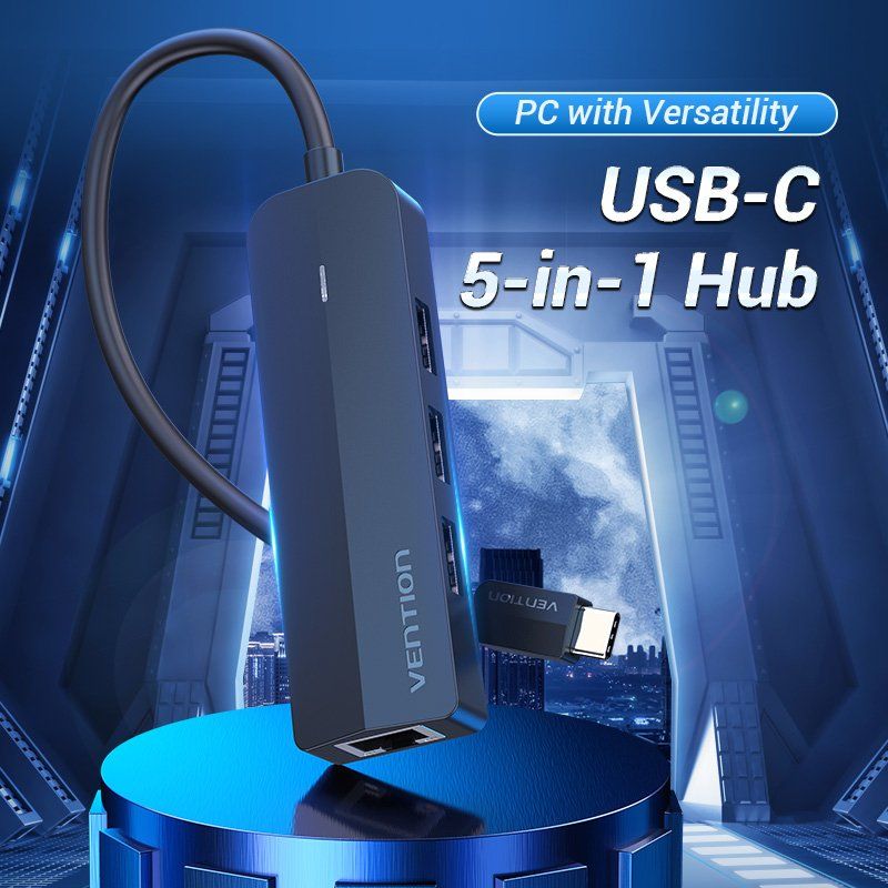 USB-C to 3x USB 2.0, RJ45, Micro-B Hub Vention TGOBB 0.15m, Black