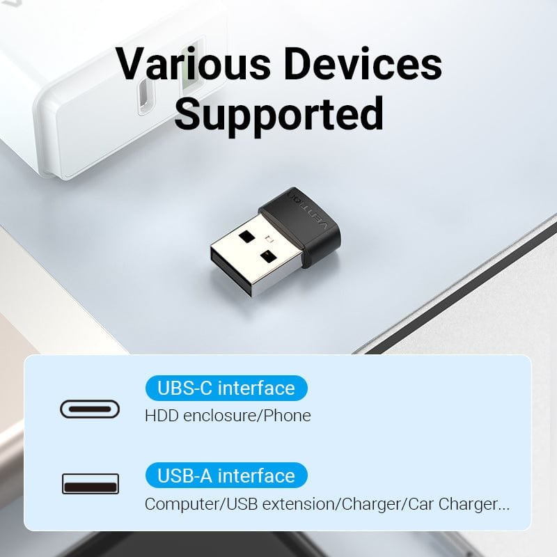 Vention USB 2.0 Male to USB-C Female Adapter Black PVC Type